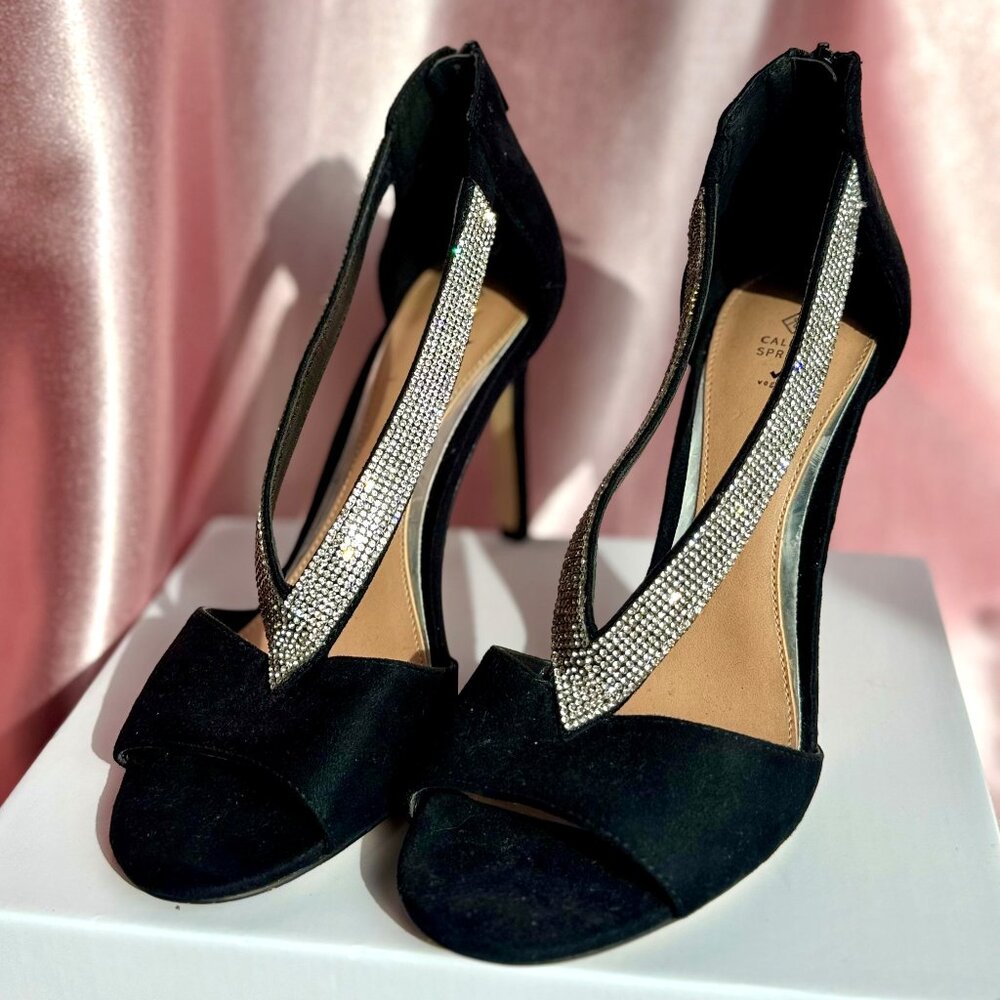 Call It Spring Vegan Black Silver Jewel Evening Wedding Formal Dress Heel Size 9